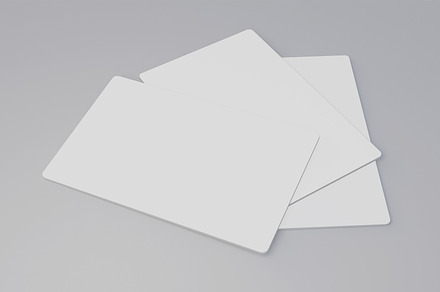 White gift card credit card mockup stacking on grey table backgr, a Business Photo by Ministocker