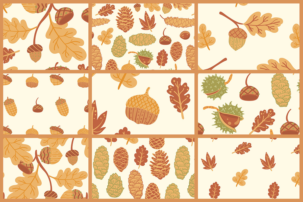 Pine cones & acorns Clipart patterns, a Seasonal Illustration by Carpet Tapete Pretzel (Photo 3 of 13)
