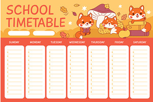 School schedule with fox. Kids funny, an Animal Illustration by YummyBuum