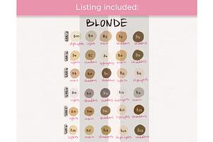 Procreate Blonde Hair Colors Palette