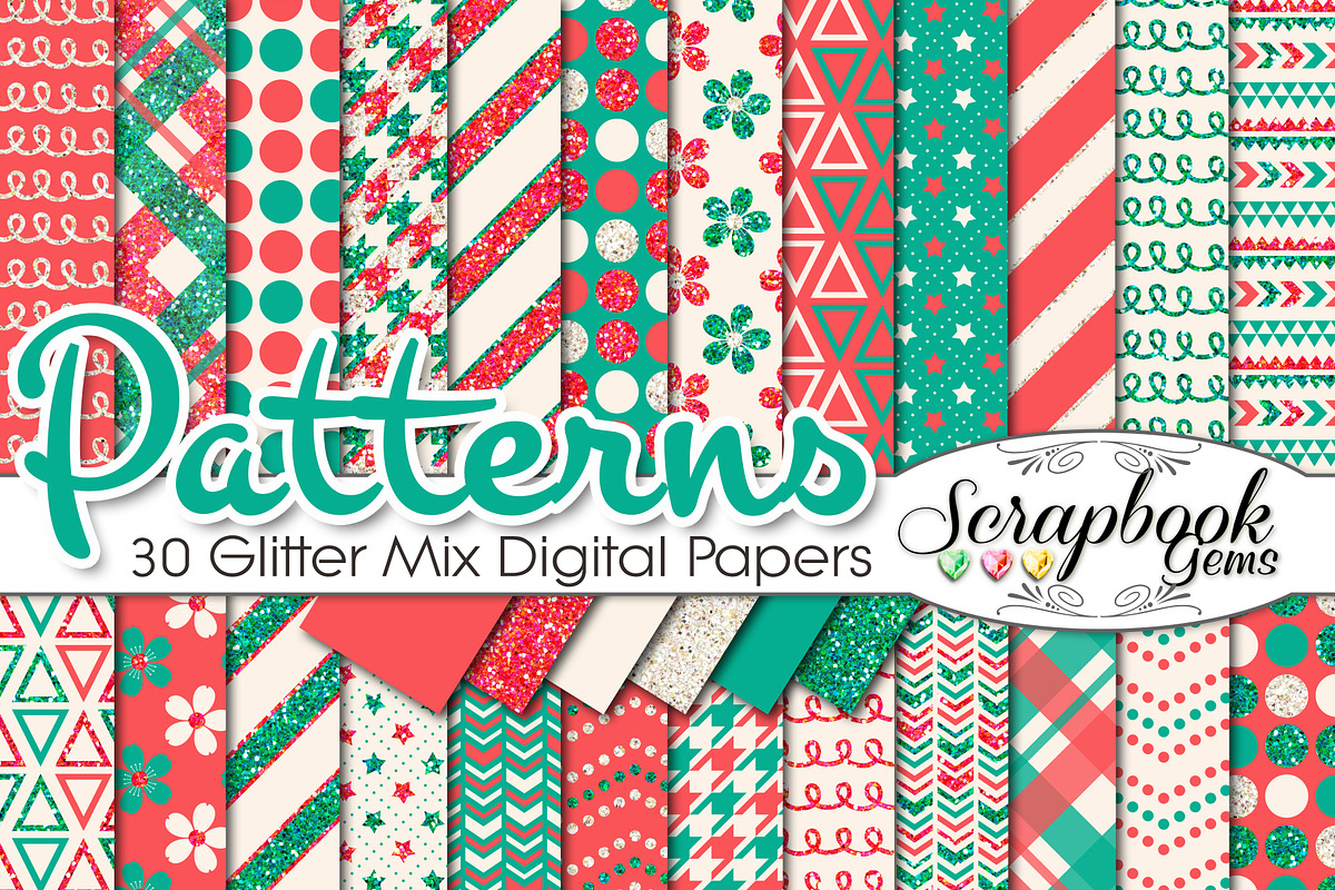 RED & GREEN GLITTER MIX PAPERS, a Pattern Graphic by Scrapbook Gems