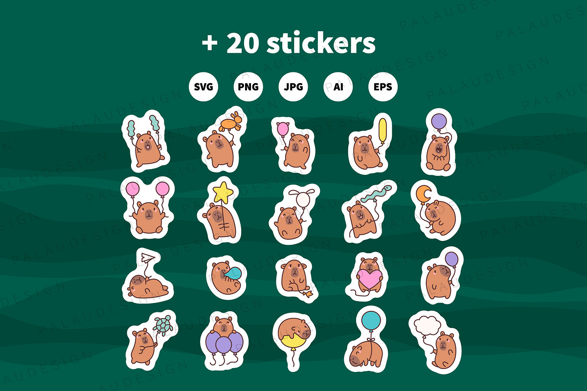 Cute Capybara with Balloons, an Animal Illustration by Palau (Photo 12 of 12)