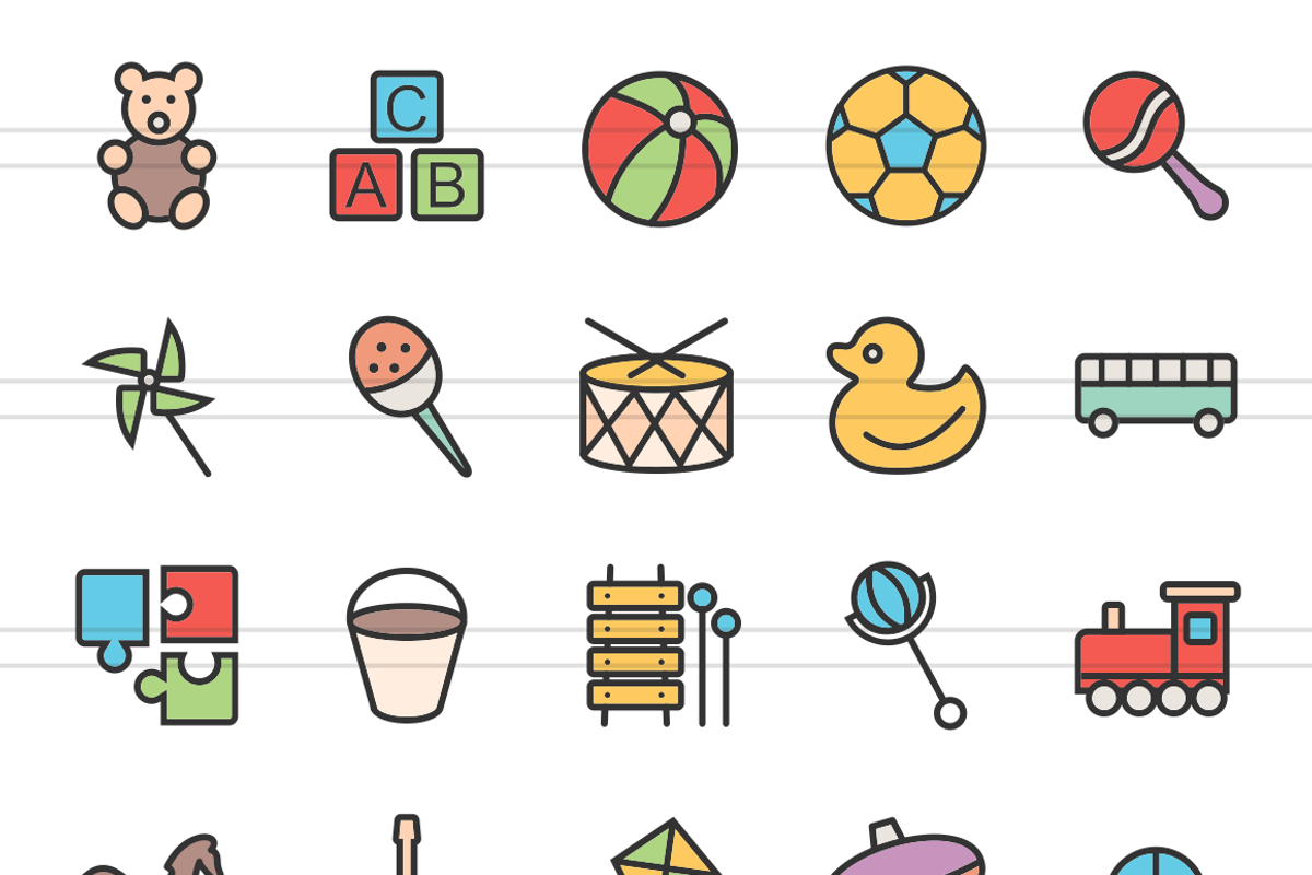 50 Toy Set Line Filled Icons preview 2