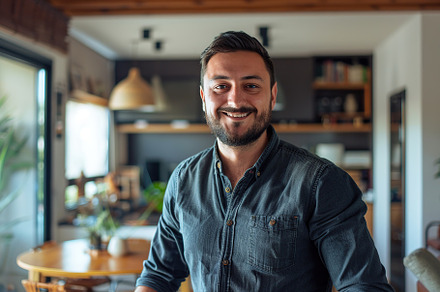 Portrait of young businessman in home office, a Person Photo by AlyaAnd