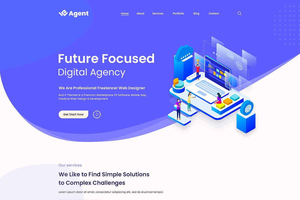 weAgent Digital Agency PSD Template, a Landing Page Template by Andit themes (Photo 2 of 8)