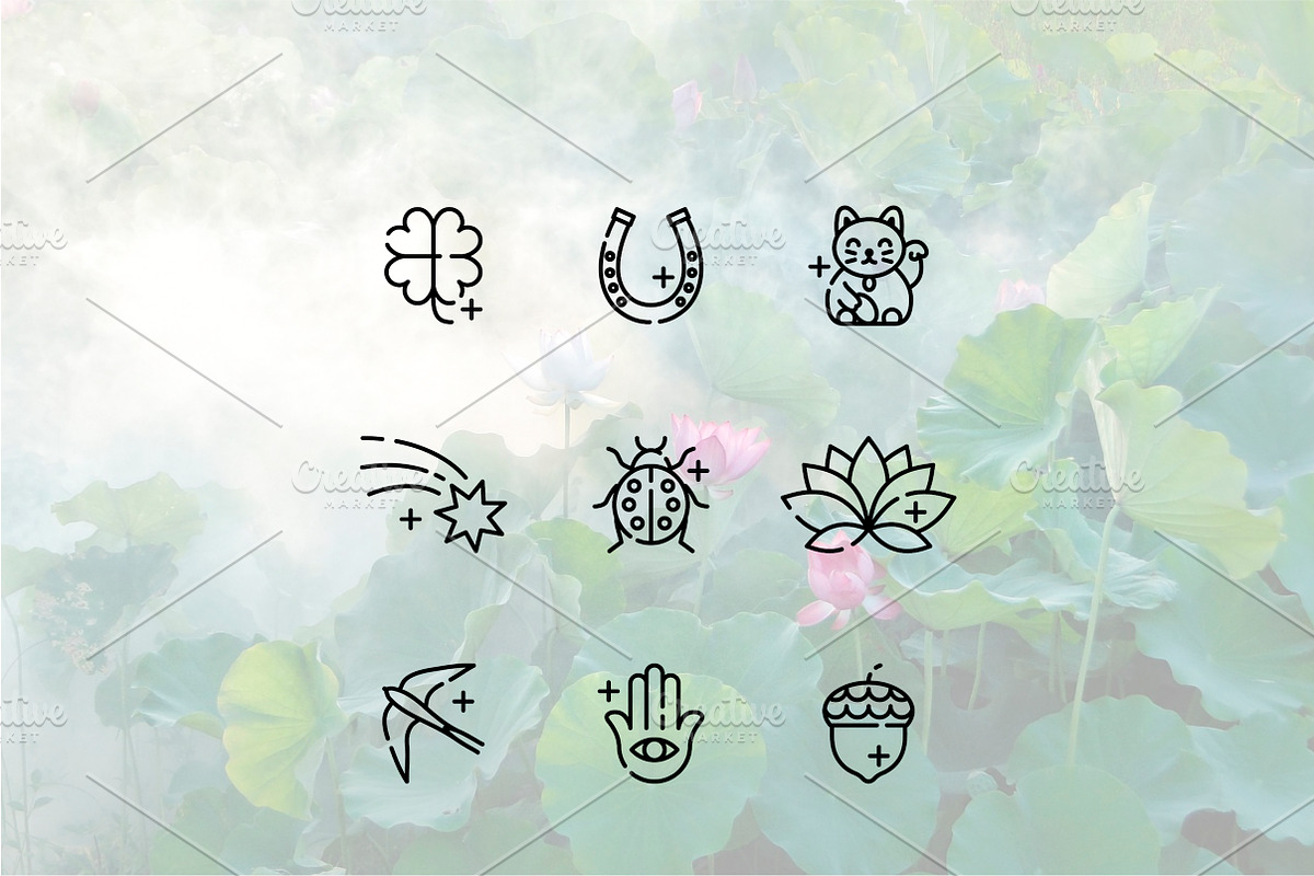 Symbols of Happiness Line Icons, an Outline Icon by Lyolya Profitrolya (Photo 2 of 2)
