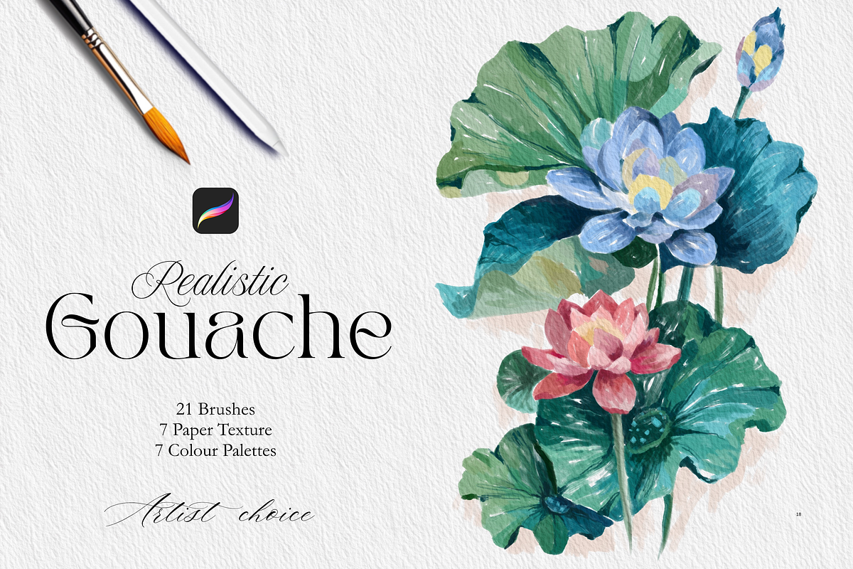 Premium Gouache Brushes Procreate, a Brush Add-On by ArtstudioByKhushbu (Photo 2 of 16)