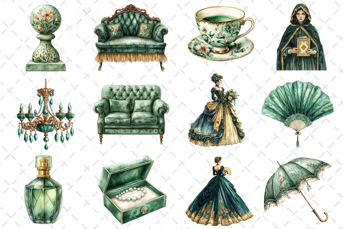 Green Emerald Victorian Clipart PNG, an Illustration by Dream Creation (Photo 3 of 4)