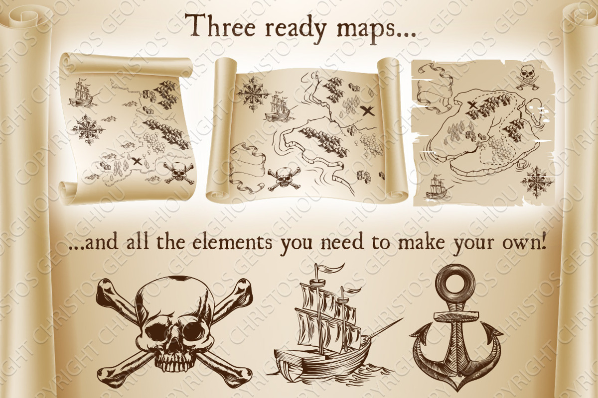 Pirate Treasure Maps and Map Kit, an Illustration by Christos Georghiou