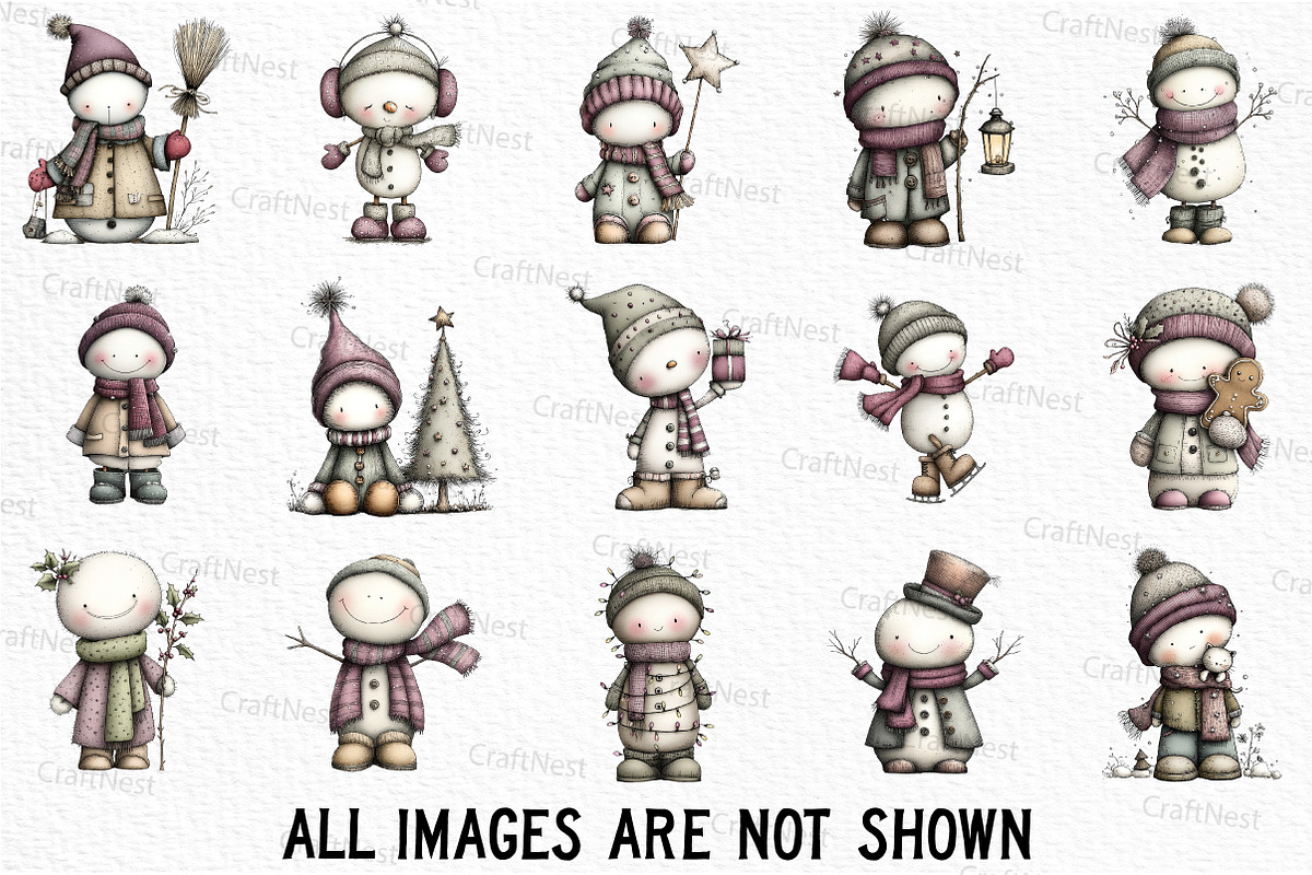 Whimsical Christmas Snowman Clipart, an Illustration by Craft Nest (Photo 3 of 6)