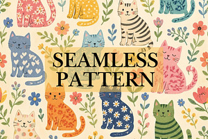 Colorful Cats Seamless Pattern, a Pattern Graphic by elfy creative