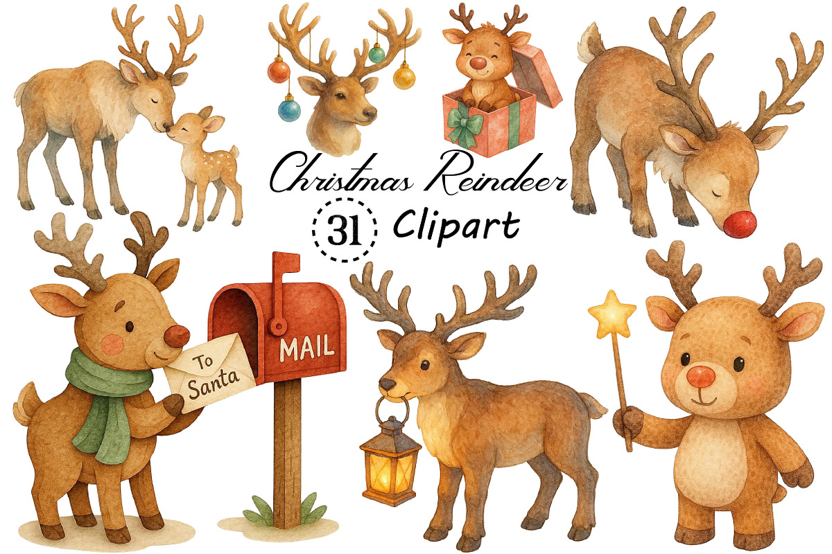 Cute Christmas Reindeer Sublimation, an Illustration by Creative Art (Photo 1 of 9)