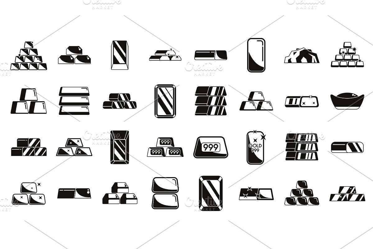 Ingot gold icons set simple vector, an Object Illustration by Ylivdesign