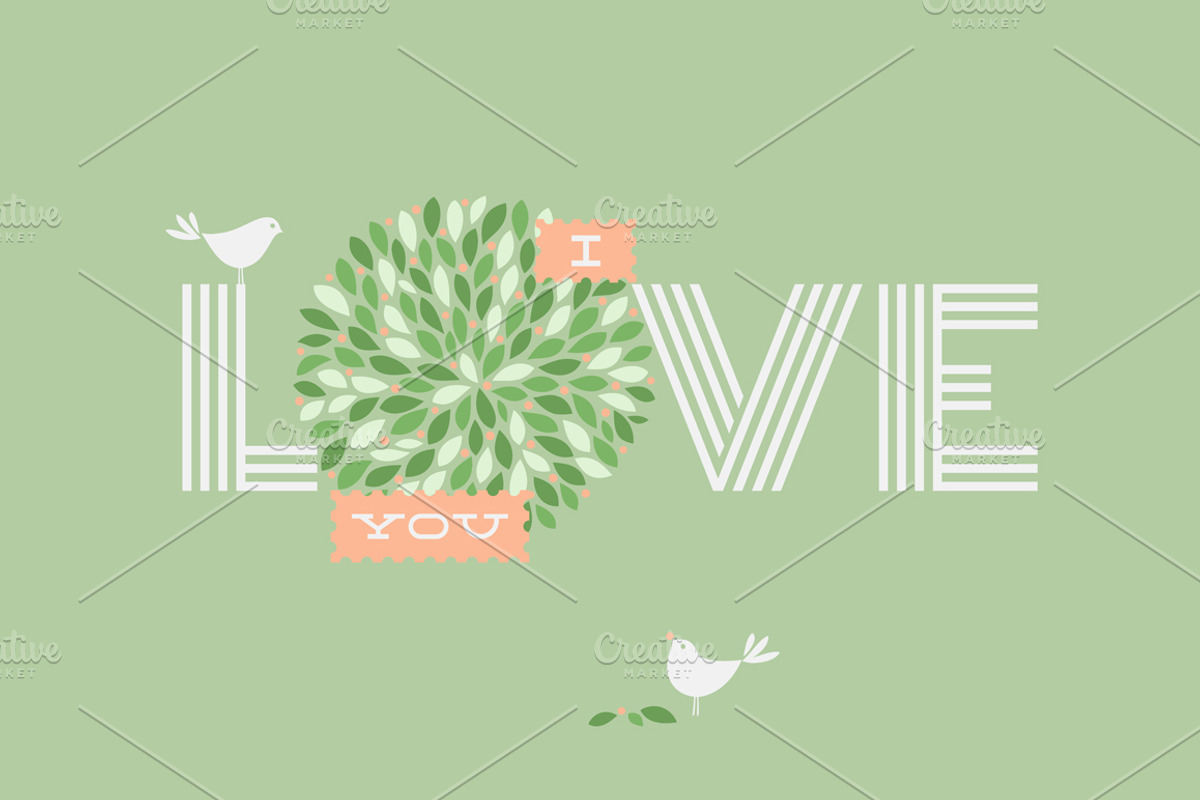 Love lettering and two pretty birds, a Decorative Illustration by elena_andreeva