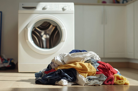 Laundry pile awaits washing by the w, a Photo by Iftikhar Alam
