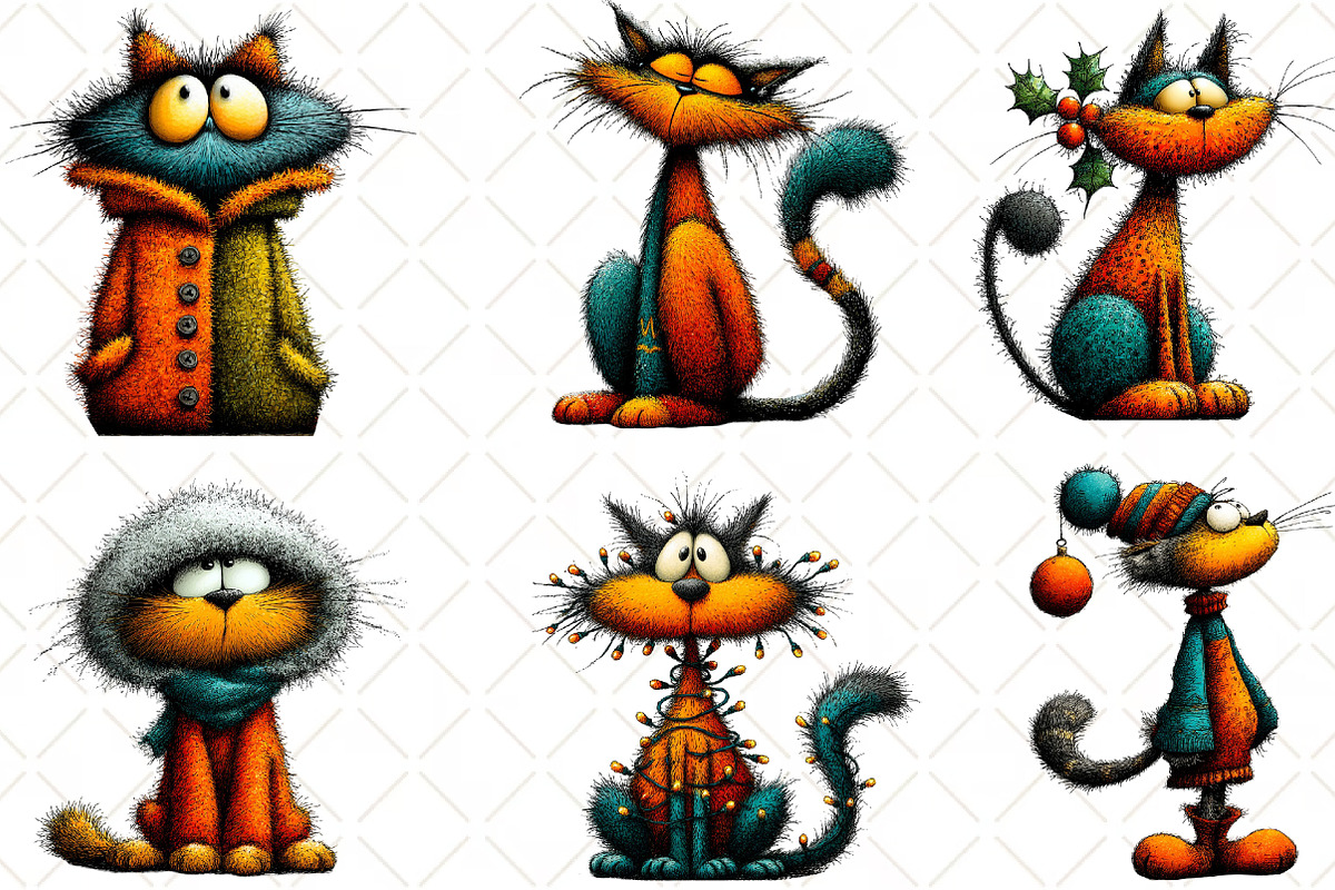 Whimsical Christmas Cat Clipart, an Illustration by Black Bird Studio (Photo 5 of 6)