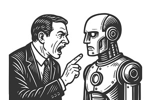 Angry businessman yelling robot, a Technology Illustration by AlexArt