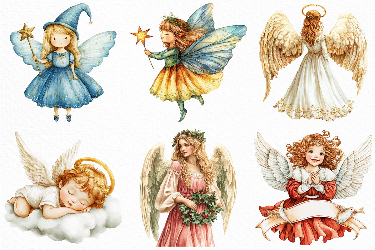 Watercolor Christmas Angel Clipart, an Illustration by Craft Nest (Photo 4 of 6)