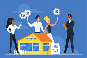 House for sale at auction, a Person Illustration by Lemberg Vector
