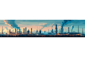 Industrial Factory Skyline Heavy Air, an Illustration by AlexArt