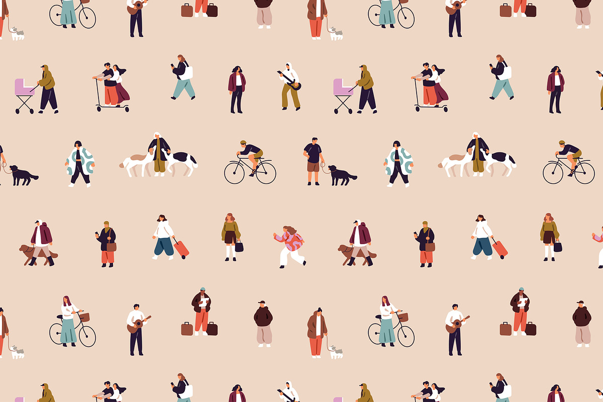 Tiny people walking set + patterns, a Person Illustration by PaperTrident (Photo 3 of 3)