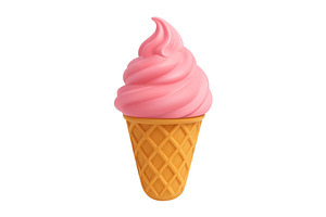 3D Strawberry Ice Cream Cone, an Object Illustration by ModVector