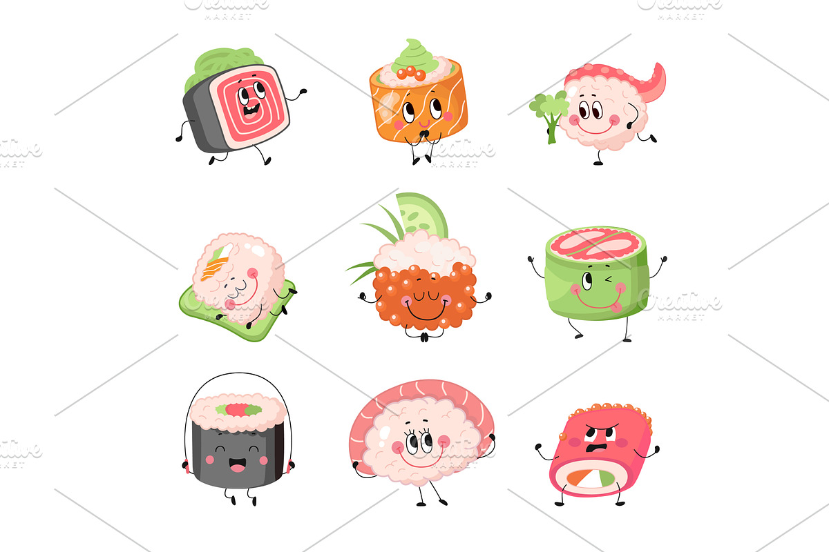 Sushi characters. Japanese food, a Food Illustration by Valerie Bodnar