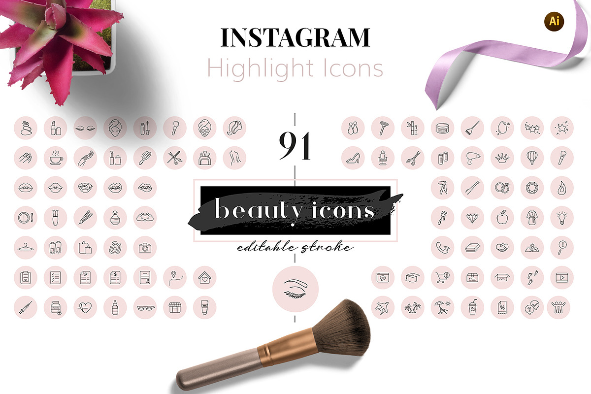 91 Beauty Icons for Instagram, an Outline Icon by ARg Design