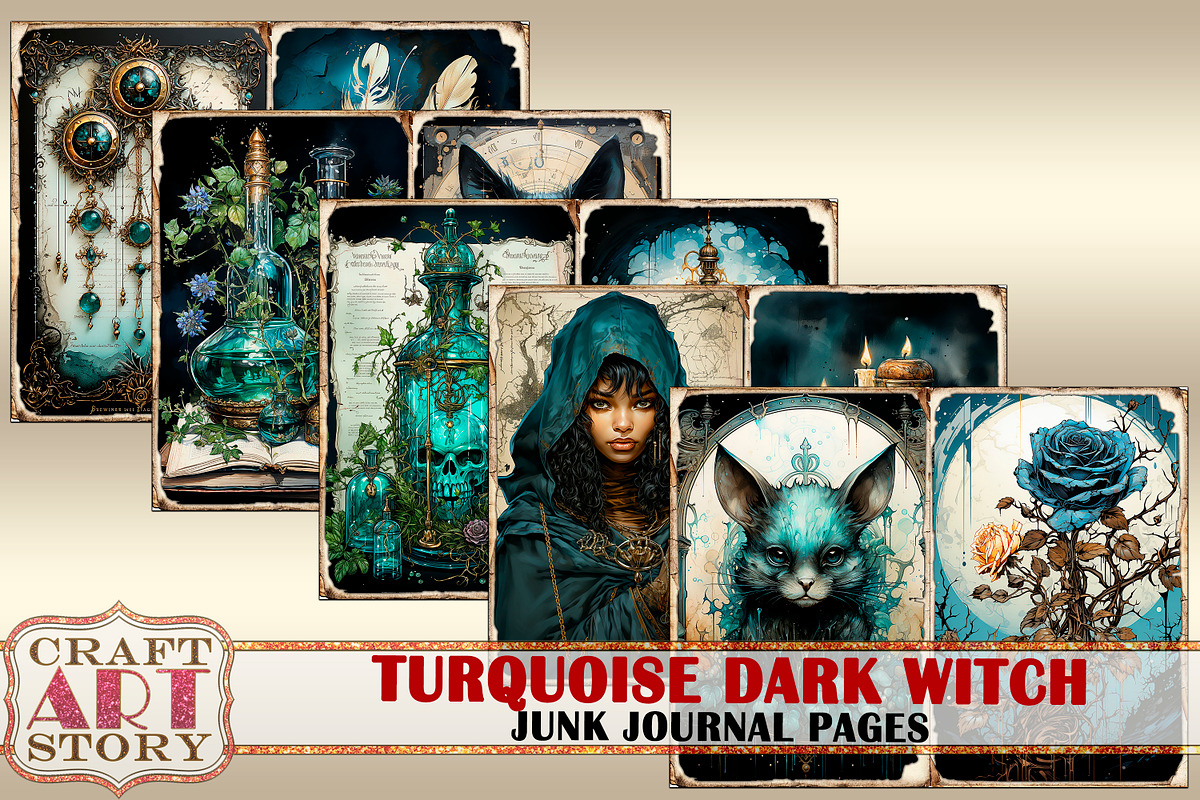 Turquoise dark witch Junk Journal, a Person Illustration by CraftArtStory (Photo 3 of 6)