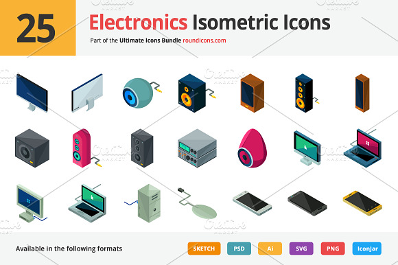 25 Electronics Isometric Icons