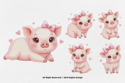 15 Bundle Watercolor Girl Pig Pink, an Animal Illustration by Morspective (Thumbnail 5 of 8)