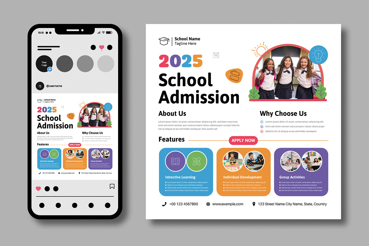 School Admission Social Media Poster, a Social Media Template by MightyDesign (Photo 2 of 7)