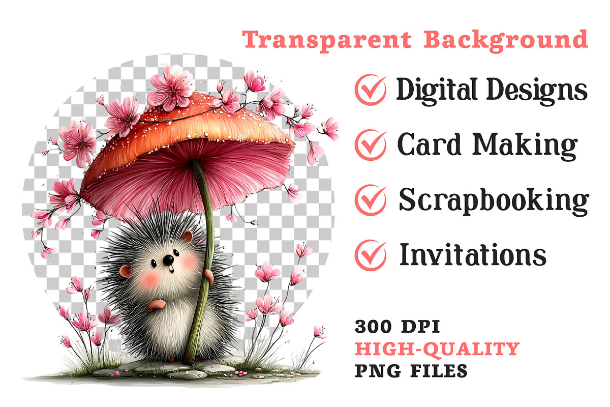 Whimsical Spring Hedgehog Clipart, an Illustration by Dream Creation (Photo 7 of 7)