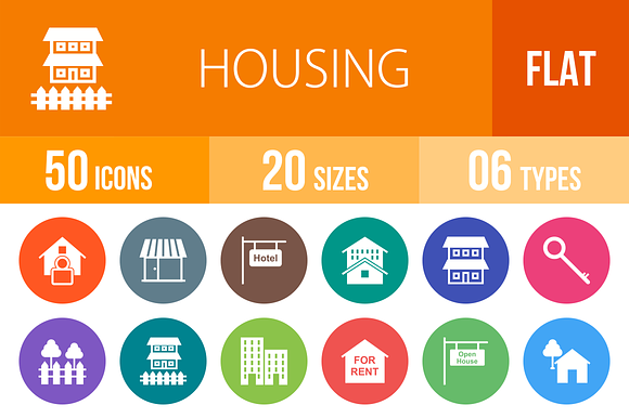 50 Housing Flat Round Icons preview 4