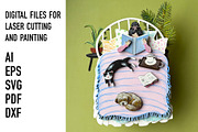 Cozy Reading Girl cat dog Layered, an Object Graphic by HelloWood (Thumbnail 1 of 3)