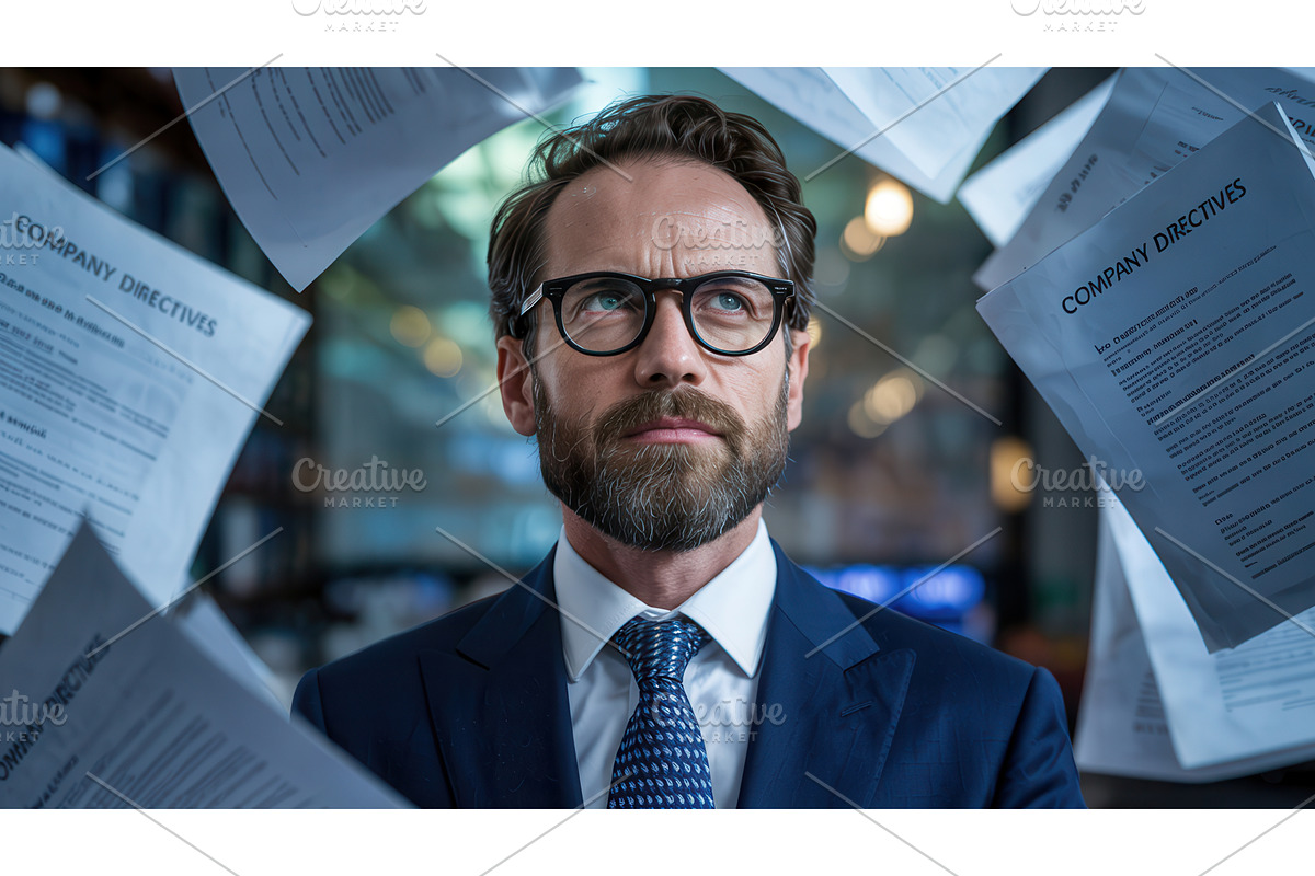Focused businessman in formal suit, an Illustration by tilialucida