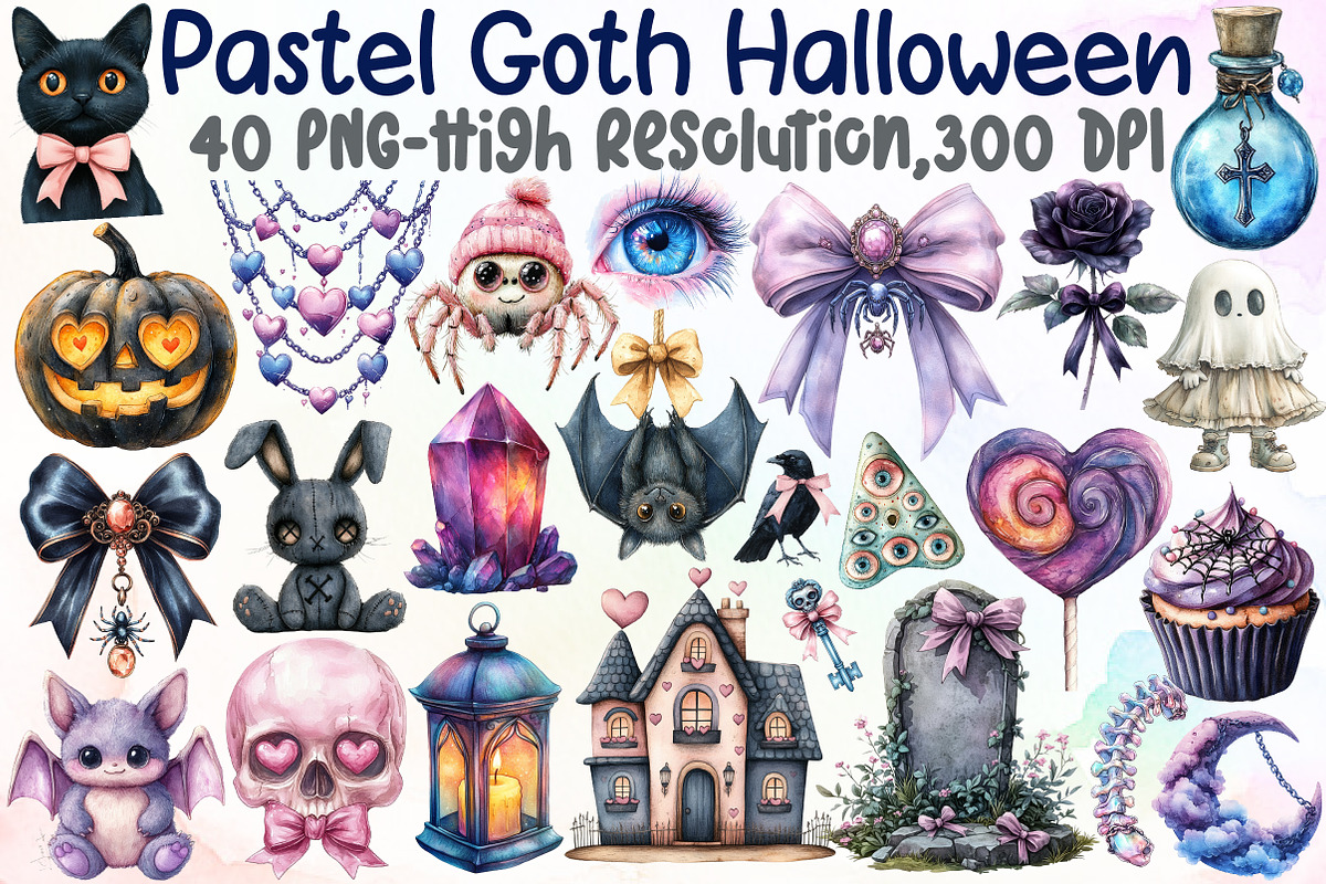 Pastel Goth Halloween Clipart, an Illustration by Sublimation Artist (Photo 1 of 6)