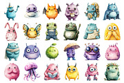 Cute Monsters Watercolor Clipart, an Illustration by Daily.Designs (Thumbnail 2 of 4)