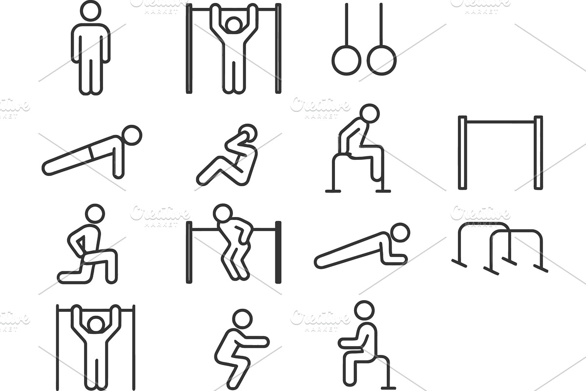 Fitness line icons representing, an Object Illustration by ZinetroN