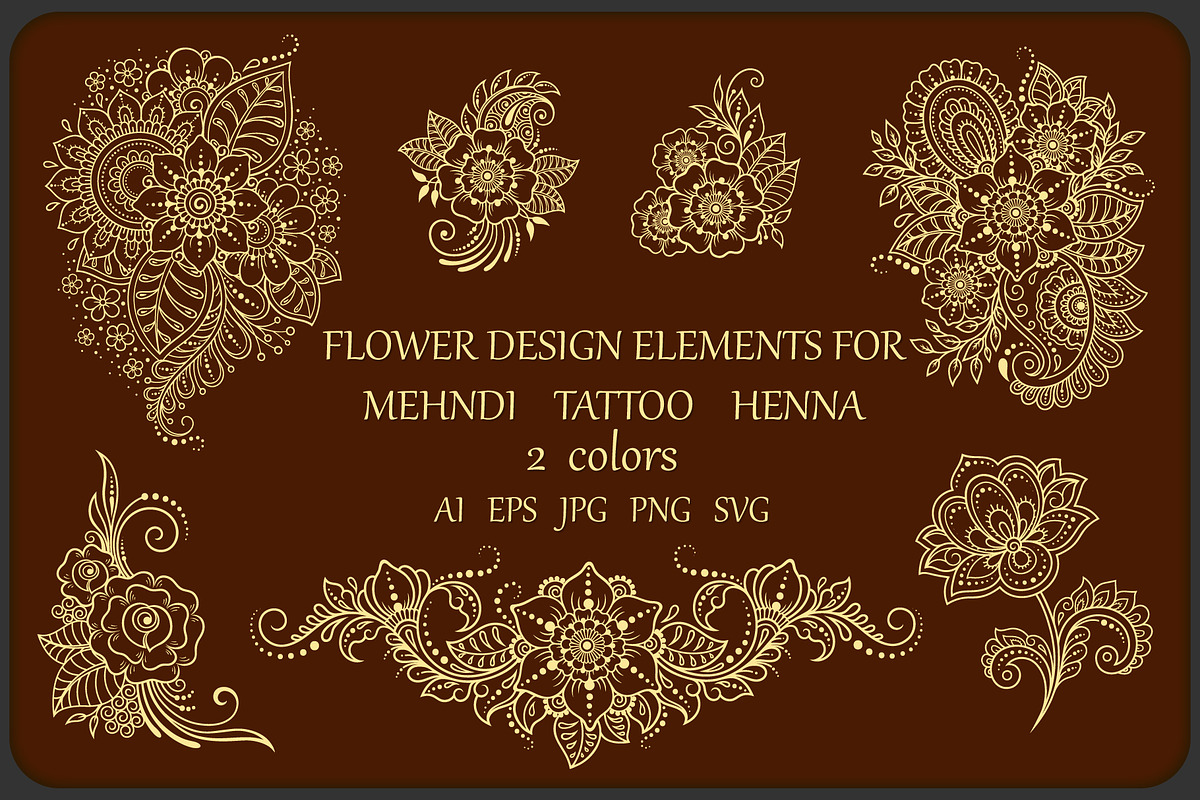 Flower Elements in Mehndi style, a Decorative Illustration by Katika Shop (Photo 2 of 2)