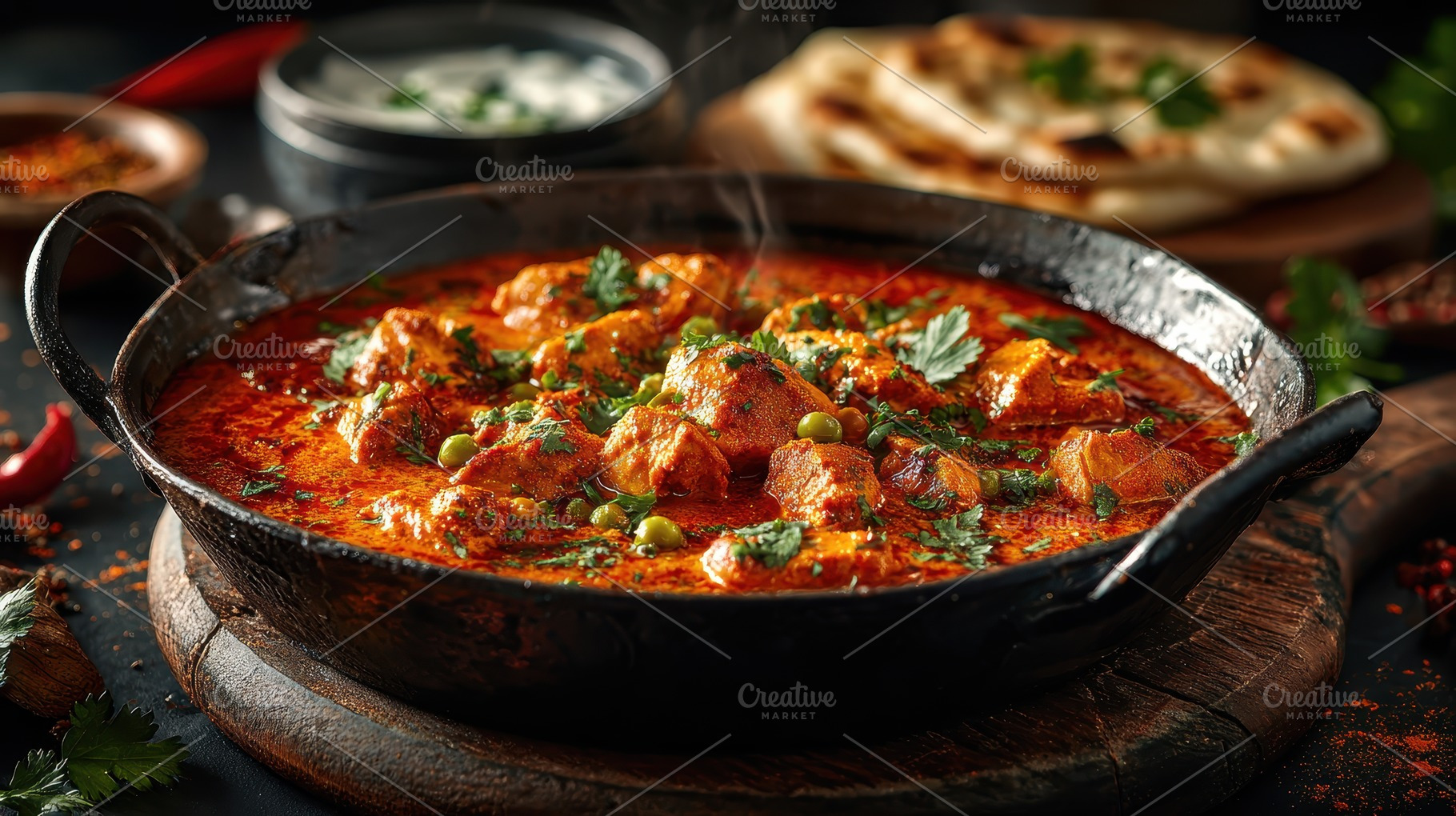 Steaming Chicken Tikka Masala Indian, a Photo by Pixeness Studio