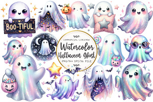 Halloween Iridescent Ghost Clipart, an Illustration by OK Design