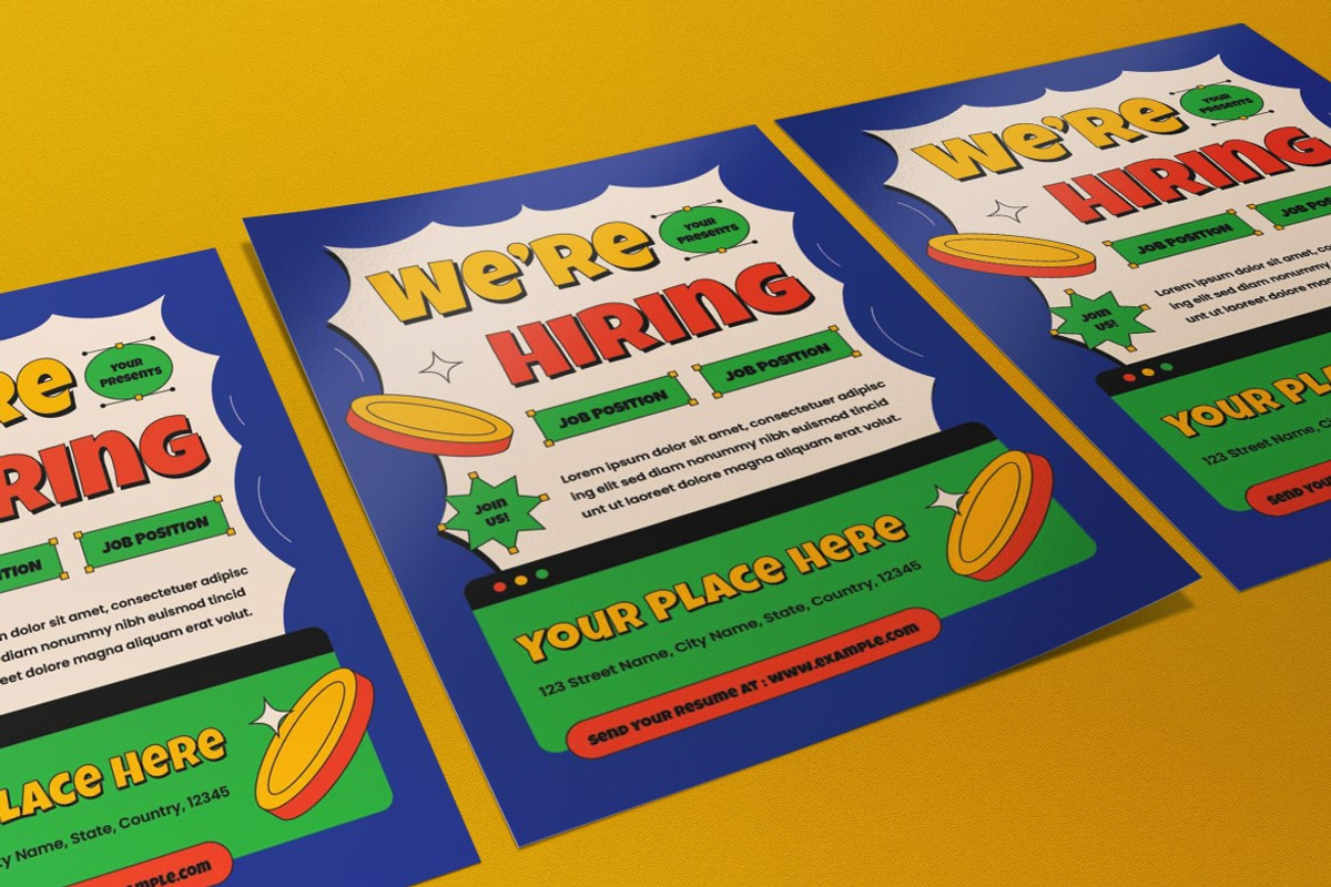 Retro We're Hiring Flyer, a Flyer Template by graphicook (Photo 3 of 3)