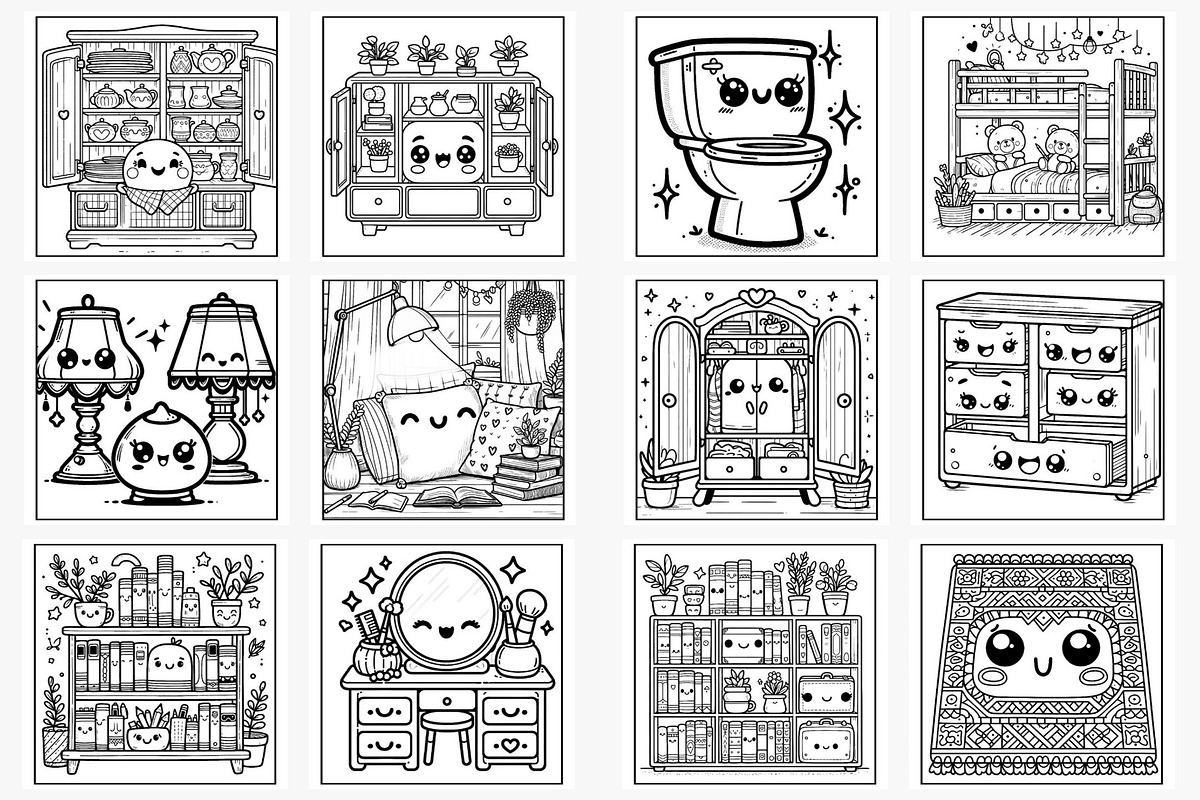 Kawaii Furniture Coloring Pages, a Decorative Illustration by Lamia Emad (Photo 5 of 5)