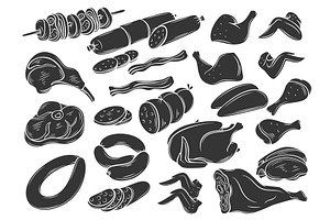 Meat products glyph icon, an Object Illustration by VictoriaSergeeva