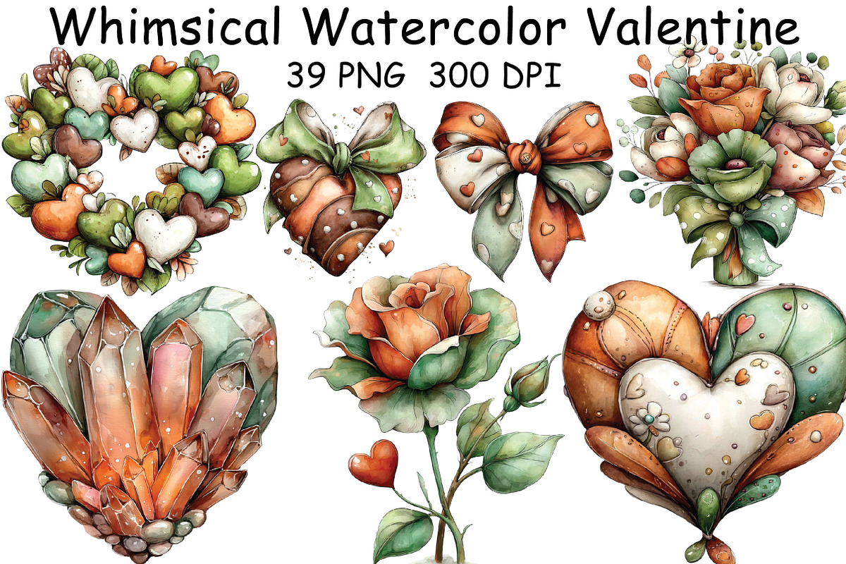 Whimsical Watercolor Valentine Clipa, an Illustration by CraftArtStudio (Photo 1 of 6)