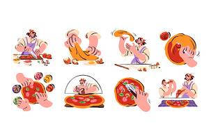 Pizza making, recipe steps set, a Food Illustration by PaperTrident