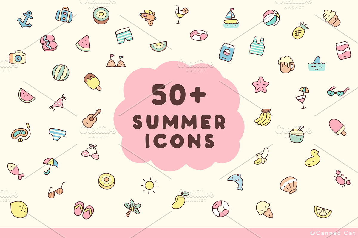 Doodle Summer Icon Sets, an Emoji Icon by Canned Cat (Photo 1 of 6)