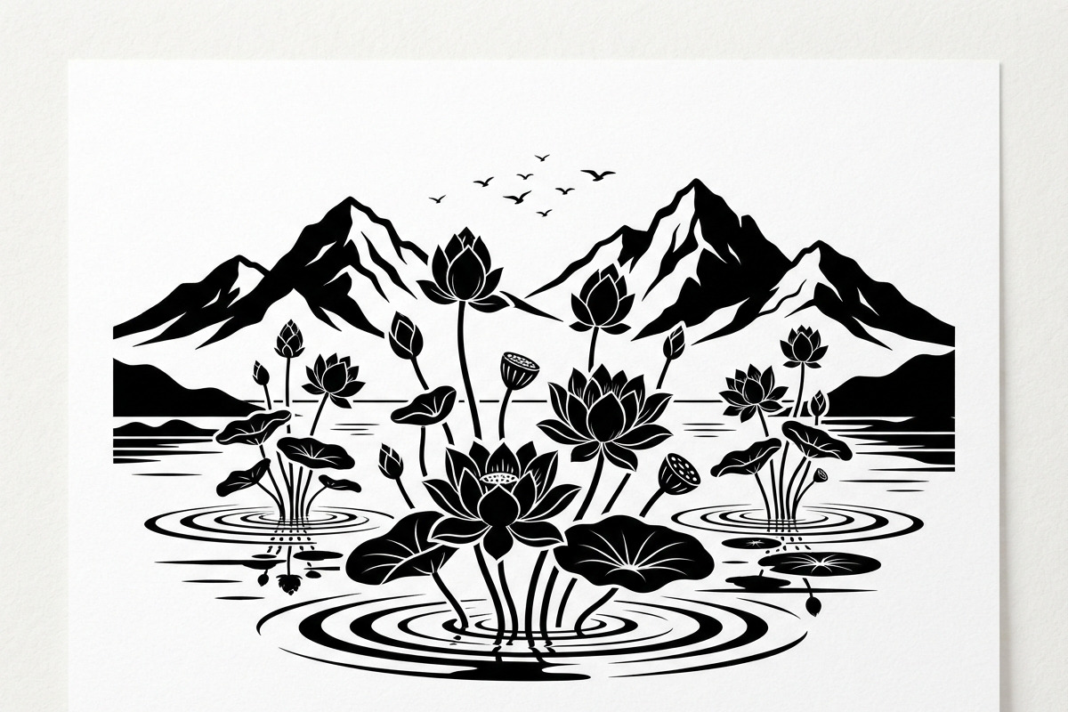 60 Lotus Mountain Harmony Silhouette, an Empty State Illustration by Amazin_art (Photo 27 of 31)