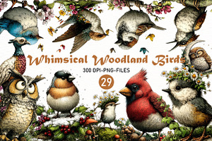Whimsical Woodland Birds Clipart, a Seasonal Illustration by Designworld